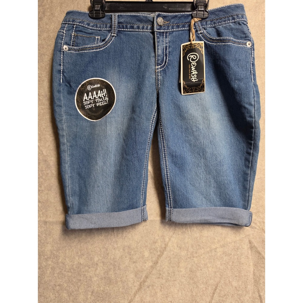 Rewash Womens Blue Denim Bermuda Shorts Cuffed Soft Touch Size 13 NEW
